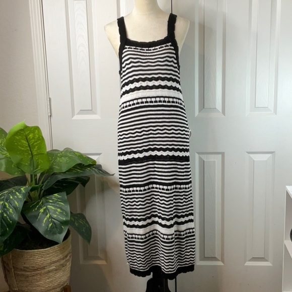 Joie NWT Black White Crochet Knit Sleeveless Midi Dress Size Large - Picture 2 of 10